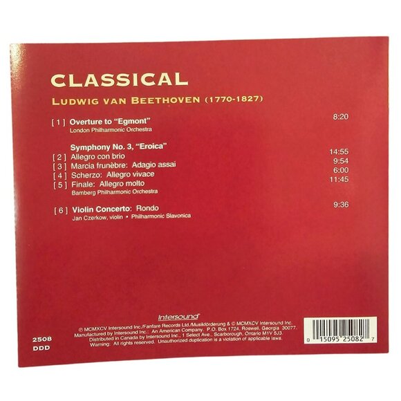 Beethoven CD Overture To Egmont Symphony No. 3 Eroica Violin Concerto  37754cd - Picture 3 of 3